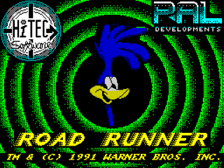 Road Runner and Wile E. Coyote title screen for ZX Spectrum